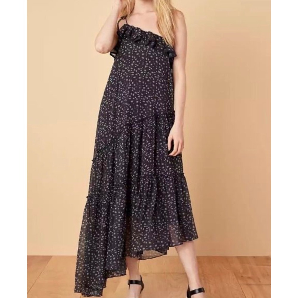 American Eagle AE Studio Floral One Shoulder‎ Asymmetrical Maxi Dress Navy Small